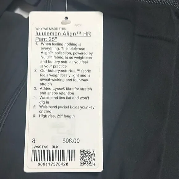 Lululemon Align Pant 25" Black size 8 NWT leggings‎ yoga